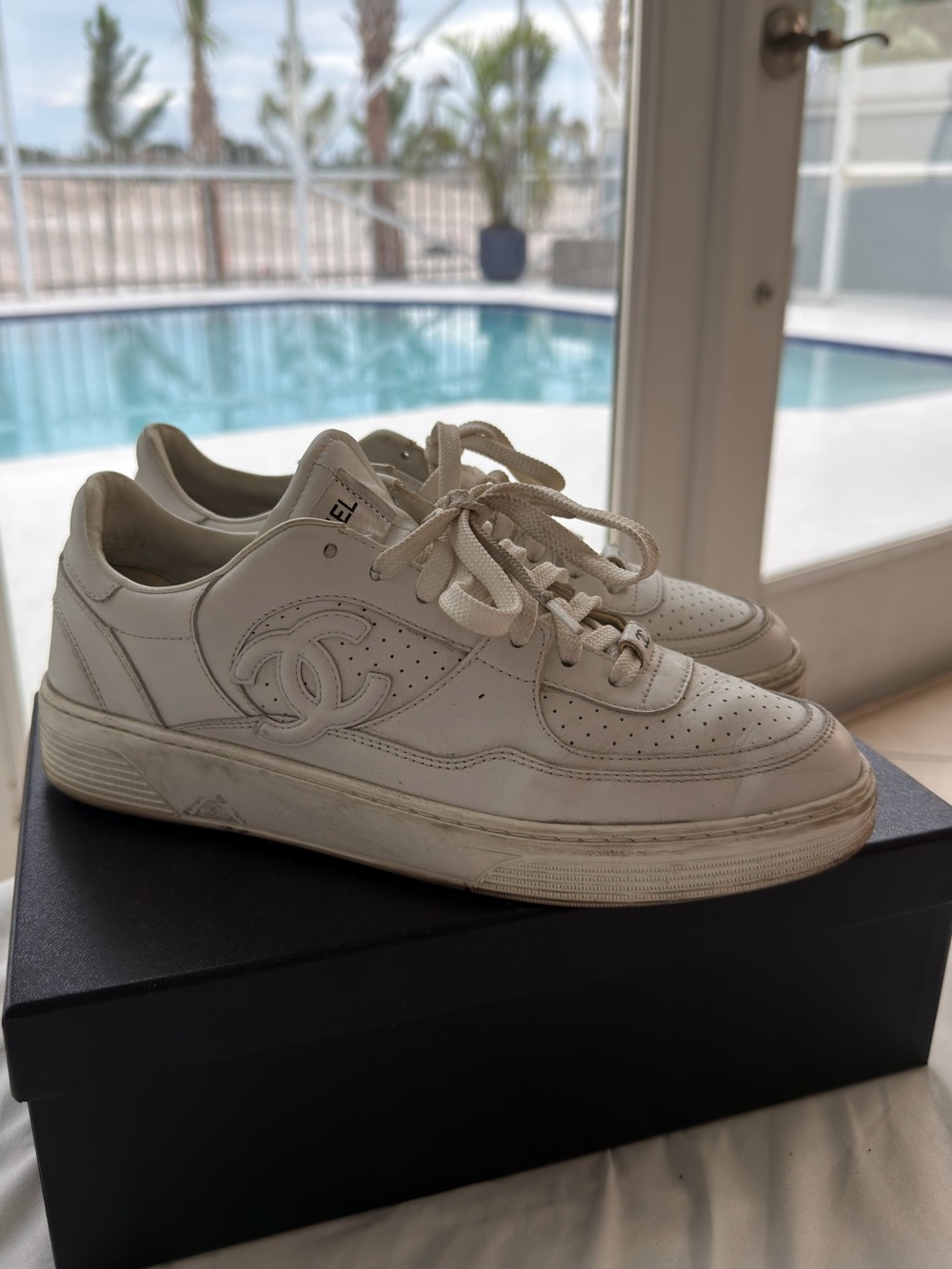 CHANEL Calfskin CC Womens Sneakers 41 White